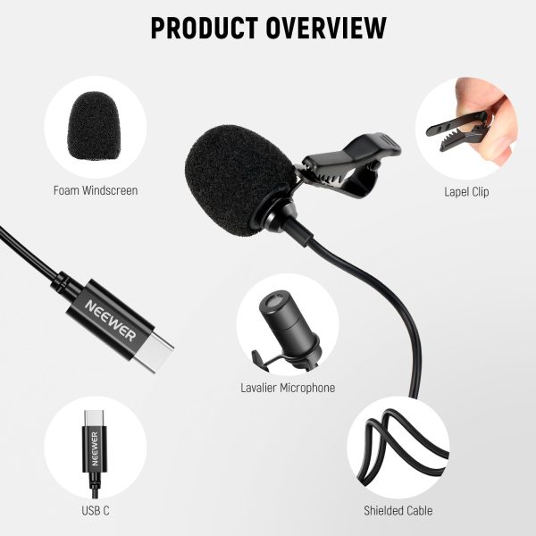 NEEWER CM6 2 Pack Lavalier USB C Omnidirectional Mic Condenser Lavalier Microphone Hot on Sale