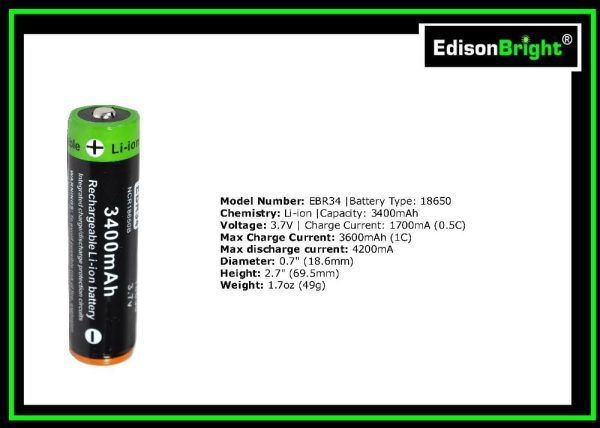 8 Pack EdisonBright EBR34 3400mAh 18650 rechargeable Li-ion protected batteries Online Hot Sale