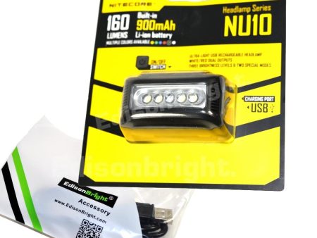 New Nitecore NU10 160 Lumens CREE LED USB rechargeable Work Headlamp w USB cable included Supply