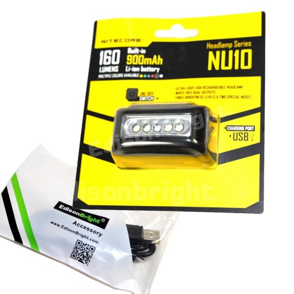 New Nitecore NU10 160 Lumens CREE LED USB rechargeable Work Headlamp w USB cable included Supply