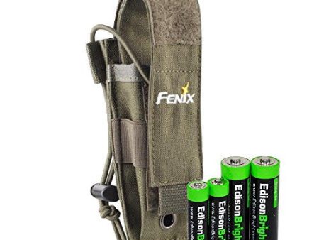 Fenix ALP-MT flashlight belt holster (Olive) holster for PD35, LD12, LD22, E35UE, UC30, TK15C, P20UV with EdisonBright AA AAA alkaline battery sampler pack Supply