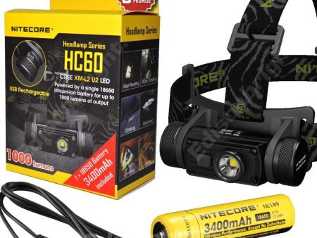 Nitecore HC60 1000 Lumens LED USB rechargeable Headlamp w 18650 3400mAh battery Online Sale