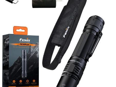 Fenix PD36R Pro 2800 Lumen Rechargeable LED Tactical Flashlight, EdisonBright USB Charging Adapter Bundle Supply