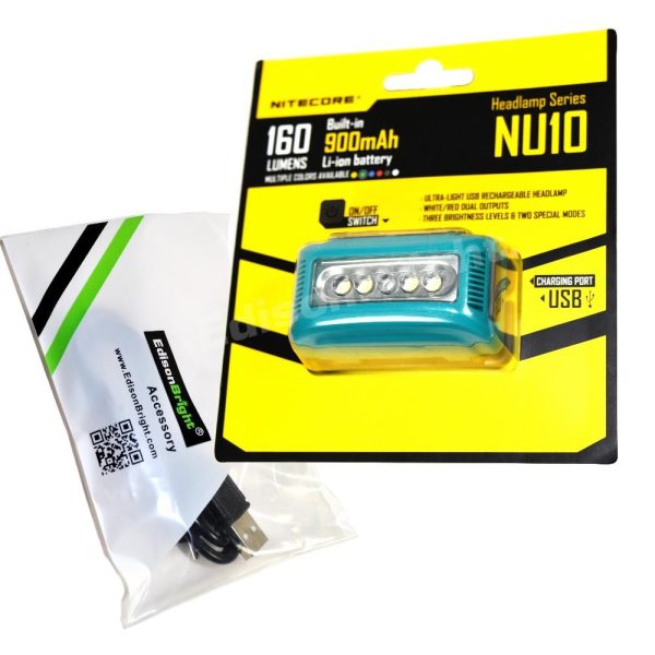 New Nitecore NU10 160 Lumens CREE LED USB rechargeable Work Headlamp w USB cable included Supply