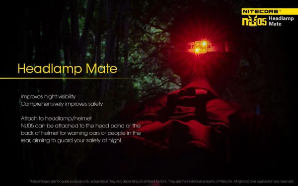 New Nitecore NU05 35 Lumens LED Headlamp Mate cautionary RED   White light flasher For Discount