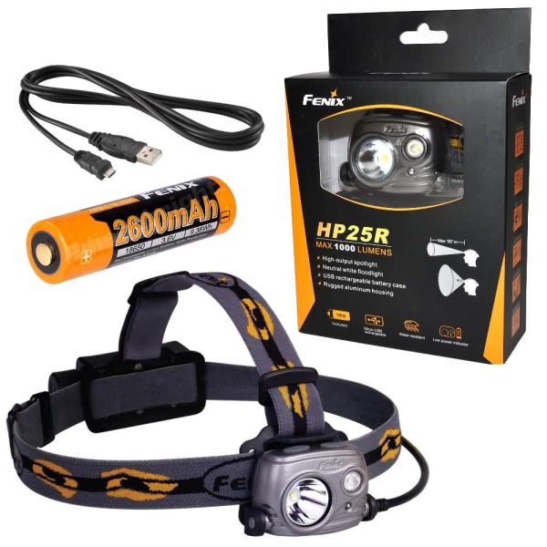 Fenix HP25R 1000 Lumen USB rechargeable CREE XM-L2 U2 LED Headlamp, Fenix 18650 rechargeable Li-ion battery Online Sale