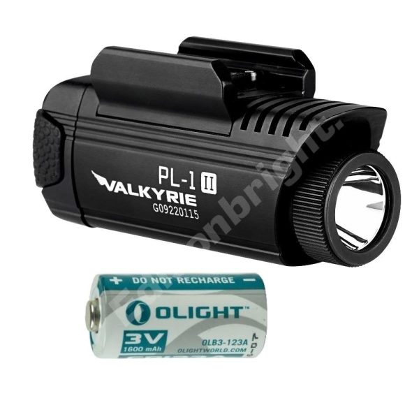 EdisonBright Olight PL1-II Valkyrie 450 lumen LED dedicated pistol light with Olight RCR123A lithium-ion battery, RCR123 battery and charger bundle Supply