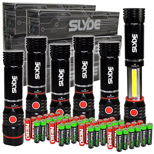 6 pack Nebo Slyde 250 Lumen LED flashlight Worklight 6156 and 24 X EdisonBright AAA alkaline batteries bundle Discount