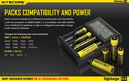 Nitecore D4 smart Charger 2015 version with LCD Display with 12V DC Cable & 2X EdisonBright AA to D Battery Converter Spacers For Discount