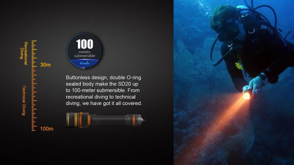 Fenix SD20 1000 Lumen CREE LED 100 meter submersible Diving Flashlig Cheap