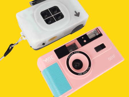 35mm Film Camera Bundle Reusable - Pink Vibe And Lomography Four Lens Camera on Sale