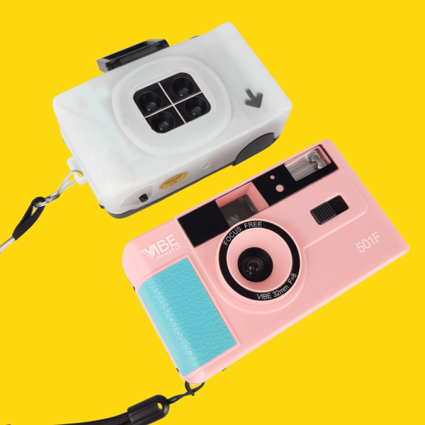 35mm Film Camera Bundle Reusable - Pink Vibe And Lomography Four Lens Camera on Sale