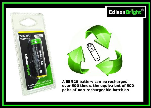 New 4 Pack Genuine individually packed EdisonBright EBR26 2600mAh 18650 Li-ion 3.7v rechargeable protected batteries Online Hot Sale