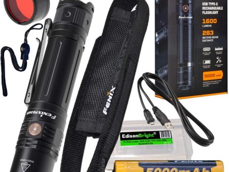 Fenix PD36R 1600 Lumen rechargeable CREE LED tactical Flashlight, red filter with EdisonBright charging cable carry case bundle Online Hot Sale