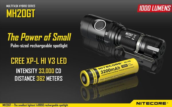 Nitecore Multitask Hybrid MH20GT USB Rechargeable Palm-Sized Spotlight  CREE XP-L HI V3 LED 1000 Lumens  Uses 1 x 18650 or 2 x CR123As batteries Online Sale