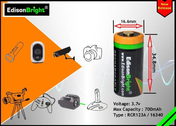 Brand New EdisonBright EBR70 700mAh Li-ion rechargeable RCR123A (16340) For Cheap