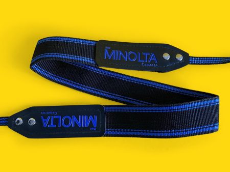 Genuine Minolta Blue & Black SLR Camera Strap For Sale