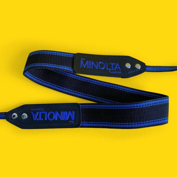 Genuine Minolta Blue & Black SLR Camera Strap For Sale