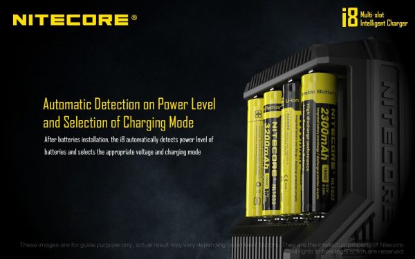 NITECORE i8 Eight Bays Smart Battery Charger for Li-ion IMR Ni-MH Ni-Cd 26650 22650 18650 18490 18350 16340 RCR123 14500 AA AAA AAAA C D USB with EdisonBright BBX3 Battery Carry case Sale