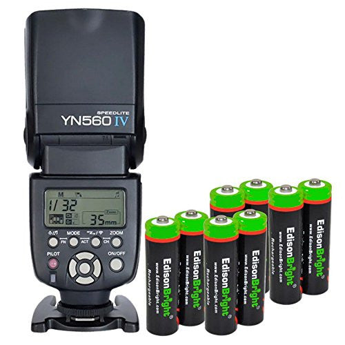 YONGNUO YN560 IV YN-560IV Wireless Flash Speedlite Master   Slave Flash with Built-in Trigger System with 8 X EdisonBright Ni-MH rechargeable AA batteries bundle for Canon Nikon Pentax Olympus Fujifilm Panasonic Digital Cameras Hot on Sale