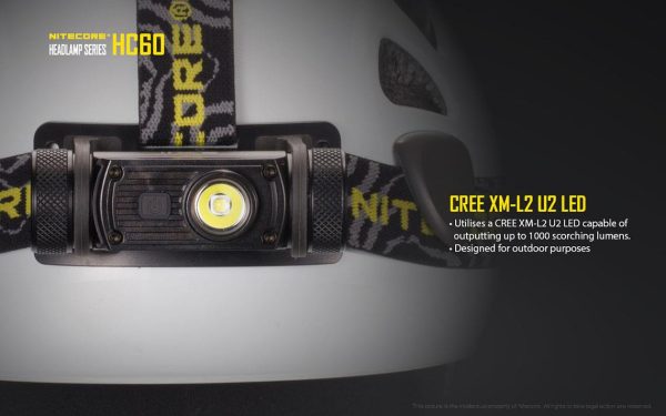 Nitecore HC60 1000 Lumens LED USB rechargeable Headlamp w 18650 3400mAh battery Online Sale