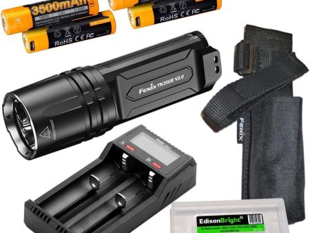 Fenix TK35UE V2 (TK35UEV2) 5000 Lumen LED Tactical Flashlight with 4 X Batteries, are-D2 Charger and EdisonBright Battery Carrying case Online now