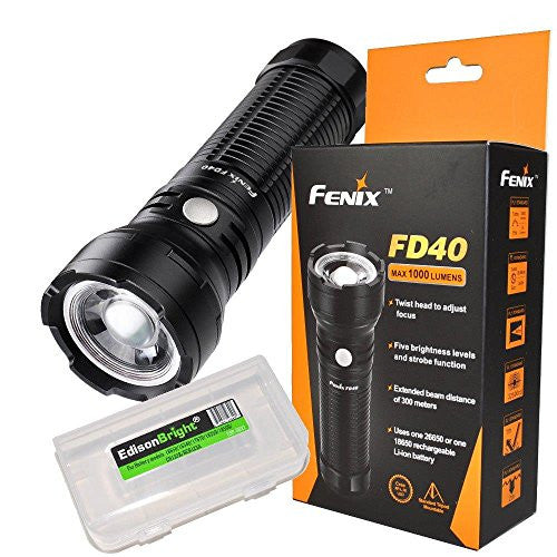 Fenix FD40 1000 Lumen CREE LED adjustable focus Flashlight with EdisonBright brand battery carry case Cheap