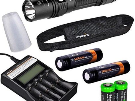 Fenix PD35 TAC 1000 Lumen 2015 edition CREE XP-L LED Tactical Flashlight, Fenix ARE-C2 four bays Li-ion  Ni-MH advanced universal smart battery charger, Two Fenix 18650 ARB-L2S 3400mAh rechargeable batteries with Two EdisonBright CR123A Lithium Batte For Discount