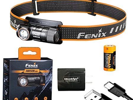 Fenix HM50R V2 700 Lumen USB-C Rechargeable White red LED Multipurpose Headlamp with EdisonBright USB Charging Adapter Bundle Supply