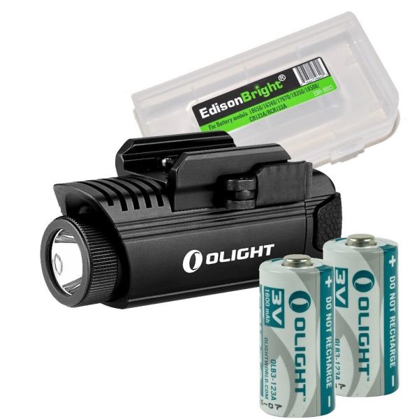 EdisonBright Bundle: Olight PL1 II Valkyrie 450 lumen LED weapon mounted light with 2 X Olight CR123 lithium batteries and battery carry case Cheap