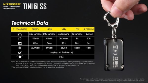 Nitecore TINI2 SS Stainless Steel 500 Lumen USB Rechargeable LED Keychain Light with EdisonBright Brand Charging Cable Cheap