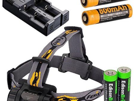 Fenix HL35 450 Lumen LED Headlamp with 2X ARB-L14 type 14500 rechargeable li-ion batteries, smart charger and 2 X EdisonBright AA Alkaline batteries bundle Sale