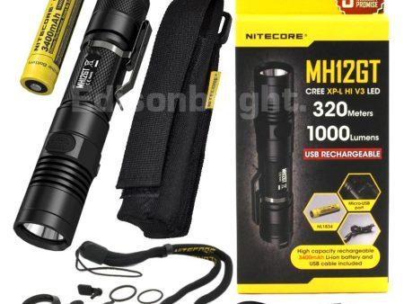 New Nitecore MH12GT 1000 Lumens CREE LED USB rechargeable Flashlight with 3400mAh 18650 battery included. Discount