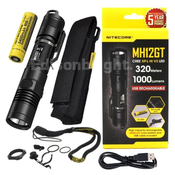 New Nitecore MH12GT 1000 Lumens CREE LED USB rechargeable Flashlight with 3400mAh 18650 battery included. Discount