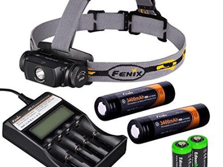 Fenix HL55 900 Lumen CREE XM-L2 T6 LED Headlamp with Fenix ARE-C2 four bays advanced digital battery charger, 2 X Fenix 18650 ARB-L2S 3400 mAh rechargeable batteries and two EdisonBright CR123A Lithium batteries Sale