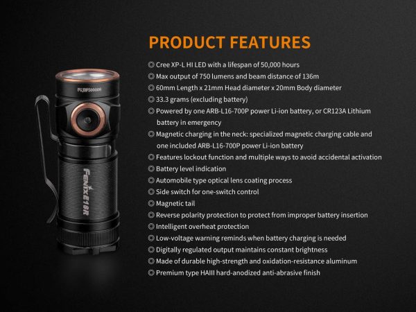 Fenix E18R 750 Lumen CREE LED USB rechargeable EDC keychain Flashlight EdisonBright brand holster bundle For Sale