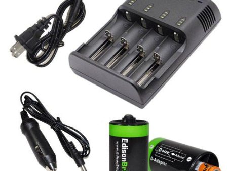 JETBeam i4 PRO Intelligent Charger enhanced V3 - 3rd Generation (Black) For 18650 RCR123 AA 18500 14500 18350 16340 18700 with Ac and 12V DC (Car) power cords, 2 X EdisonBright AA to D type battery spacer converters For Discount