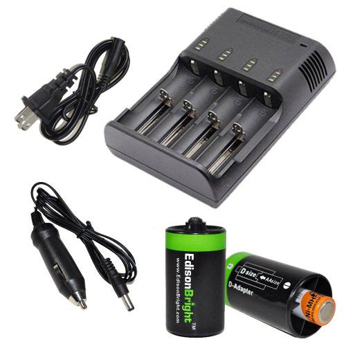 JETBeam i4 PRO Intelligent Charger enhanced V3 - 3rd Generation (Black) For 18650 RCR123 AA 18500 14500 18350 16340 18700 with Ac and 12V DC (Car) power cords, 2 X EdisonBright AA to D type battery spacer converters For Discount