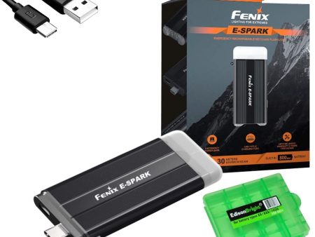 Fenix E-Spark Rechargeable 100 Lumen Keychain Flashlight with Power Bank Function, Charging Cable Carry case Bundle Supply