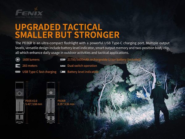 Fenix PD36R 1600 Lumen USB rechargeable CREE LED tactical Flashlight For Discount