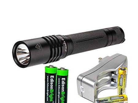 Fenix E20 2015 265 Lumen XP-E2 LED motion control tactical Flashlight with two NiMH rechargeable AA Batteries, Charger & Two EdisonBright AA Alkaline batteries on Sale