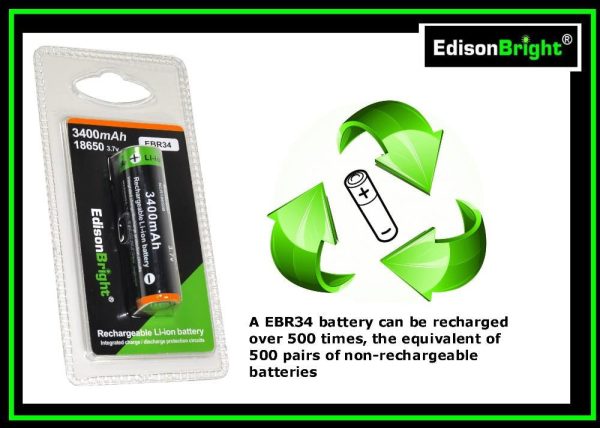 12 Pack EdisonBright EBR34 3400mAh 18650 rechargeable Li-ion protected batteries For Sale