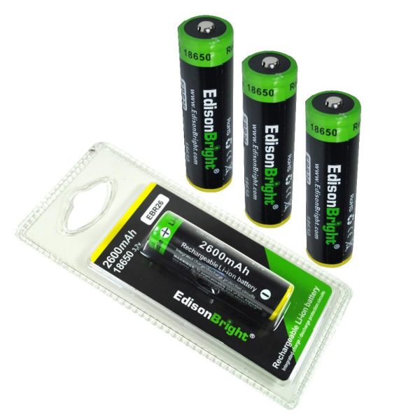 New 4 Pack Genuine individually packed EdisonBright EBR26 2600mAh 18650 Li-ion 3.7v rechargeable protected batteries Online Hot Sale