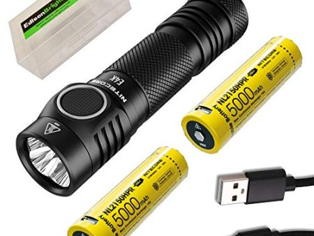 Nitecore E4K 4400 Lumen high powered Flashlight with 5000mAh 2X rechargeable Batteries and EdisonBright battery carrying case bundle Online