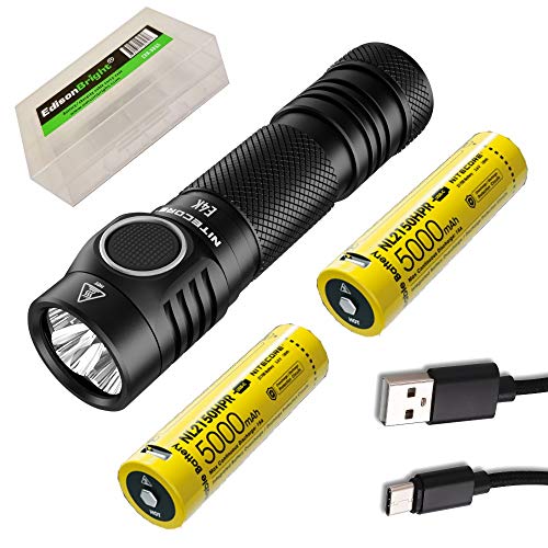 Nitecore E4K 4400 Lumen high powered Flashlight with 5000mAh 2X rechargeable Batteries and EdisonBright battery carrying case bundle Online