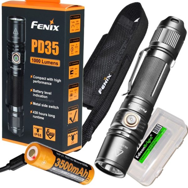 Fenix PD35 v2.0 2018 1000 Lumen Flashlight rechargeable bundle with Fenix USB Rechargeable 3500mAh li-ion Battery & EdisonBright battery carry case Fashion