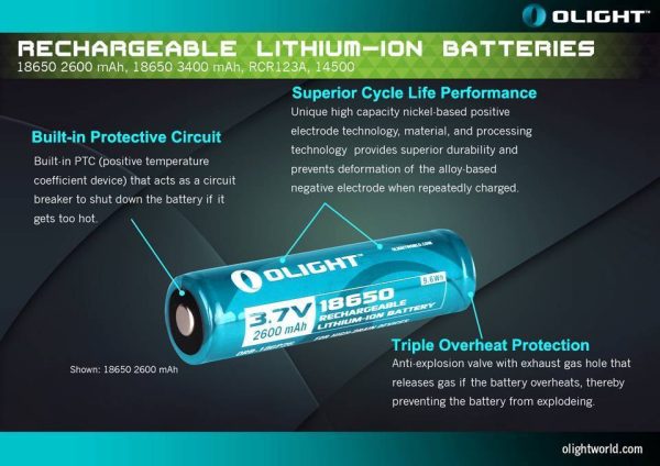 Olight 2600mAh protected Li-ion  type 18650 battery Discount