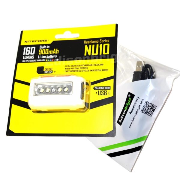 New Nitecore NU10 160 Lumens CREE LED USB rechargeable Work Headlamp w USB cable included Supply