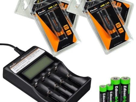 Fenix ARE-C2 four bays Li-ion  Ni-MH advanced universal smart battery charger, Four Fenix 18650 ARB-L2S 3400mAh rechargeable batteries (For PD35 PD32 TK22 TK75 TK11 TK15 TK35 TK51) with EdisonBright Batteries sampler pack Fashion