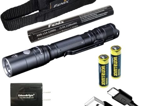 Fenix LD22 V2 800 Lumen Slim LED Tactical Flashlight, Rechargeable Battery, 2 X AA Batteries with EdisonBright Charging Adapter For Sale